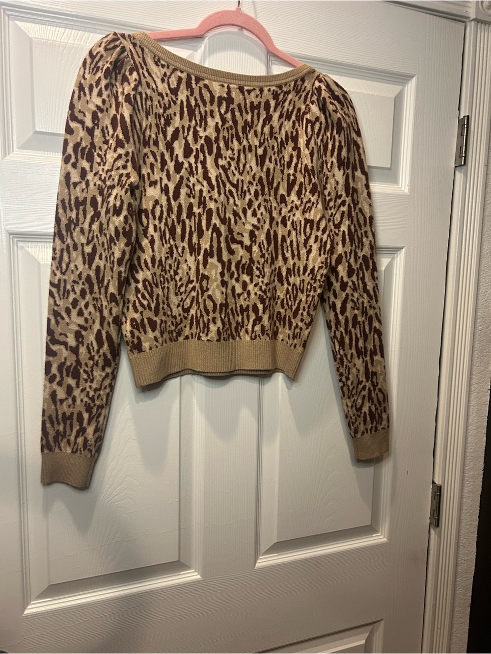 Maeve Anthropologie Leopard Print Sweater Women’s S Brown Puff Sleeve Knit - Picture 3 of 6